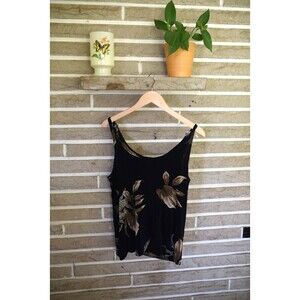 Vintage Chico's Traveler 2 Black Floral Plant Print Sleeveless Stretch Top tank